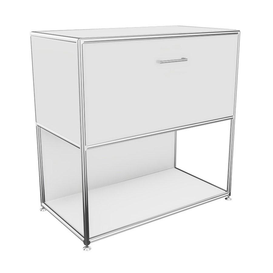 Bosse Lowboard Chrom Höhe 2 OH Breite 80 cm  in Melamin Weiß unten offen mit Klappe