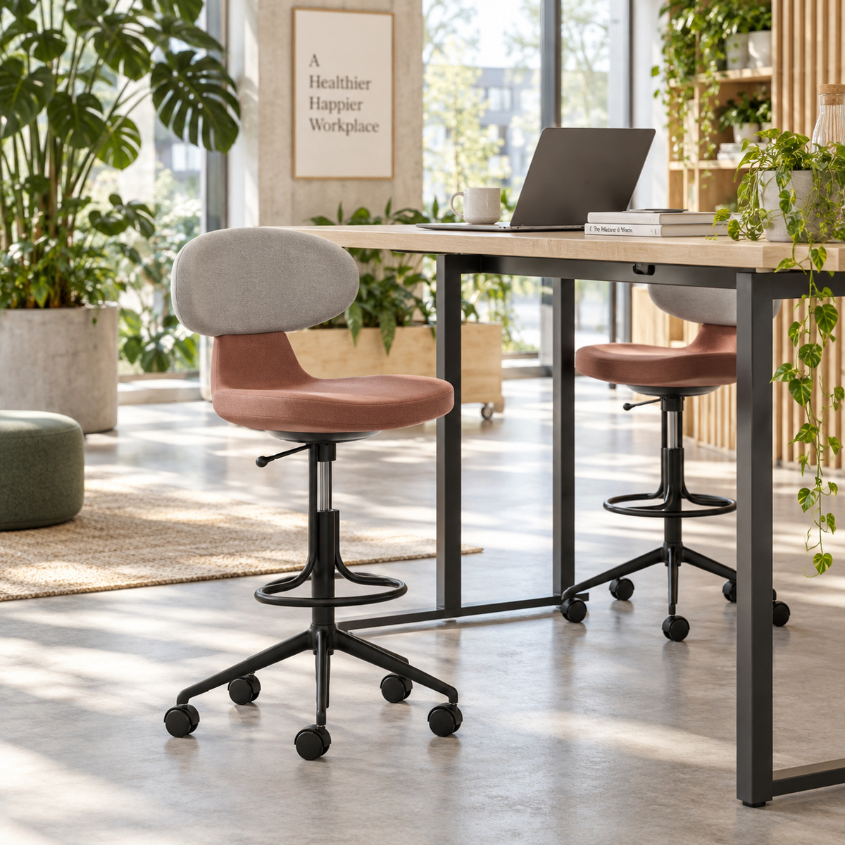 Girsberger SIMPLEX 3D Hochstuhl Hellgrau und Altrosa Moodbild