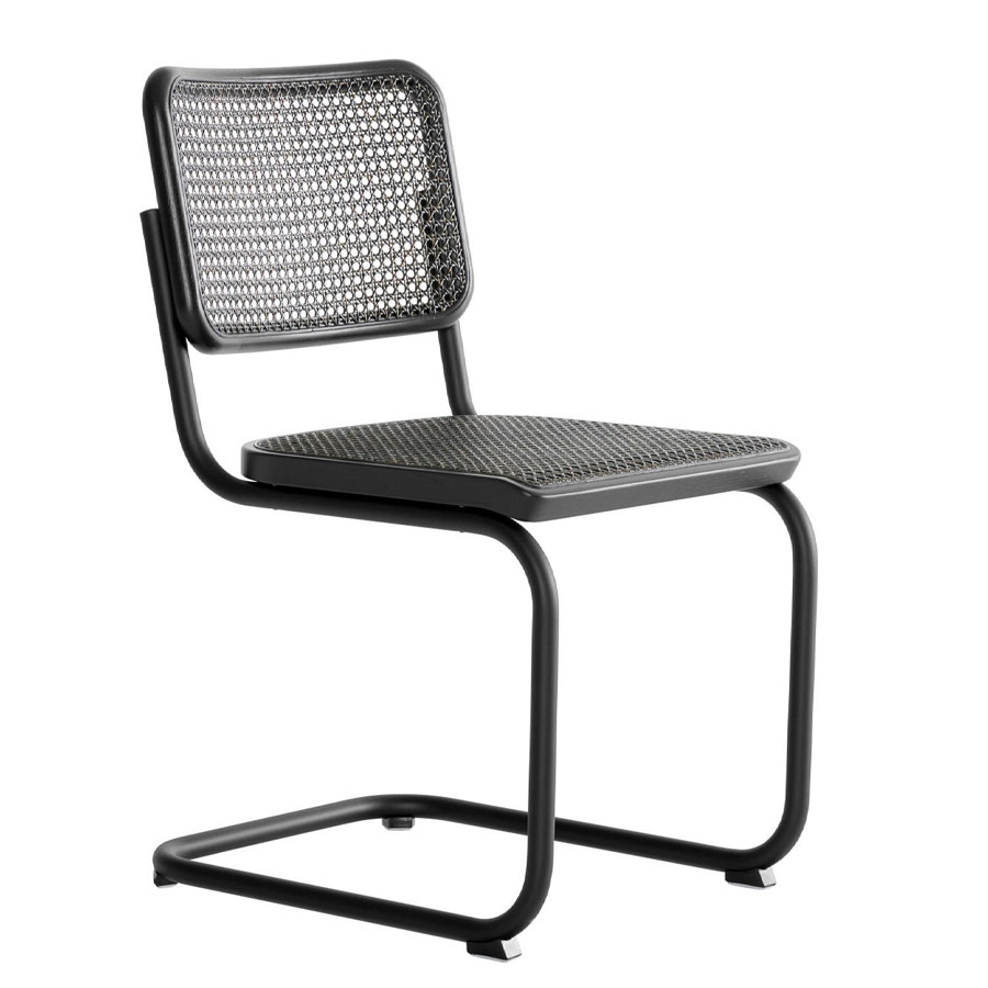 THONET S 32 V Dark Melange schwarz | Stahlrohr-Freischwinger | Gestell schwarz