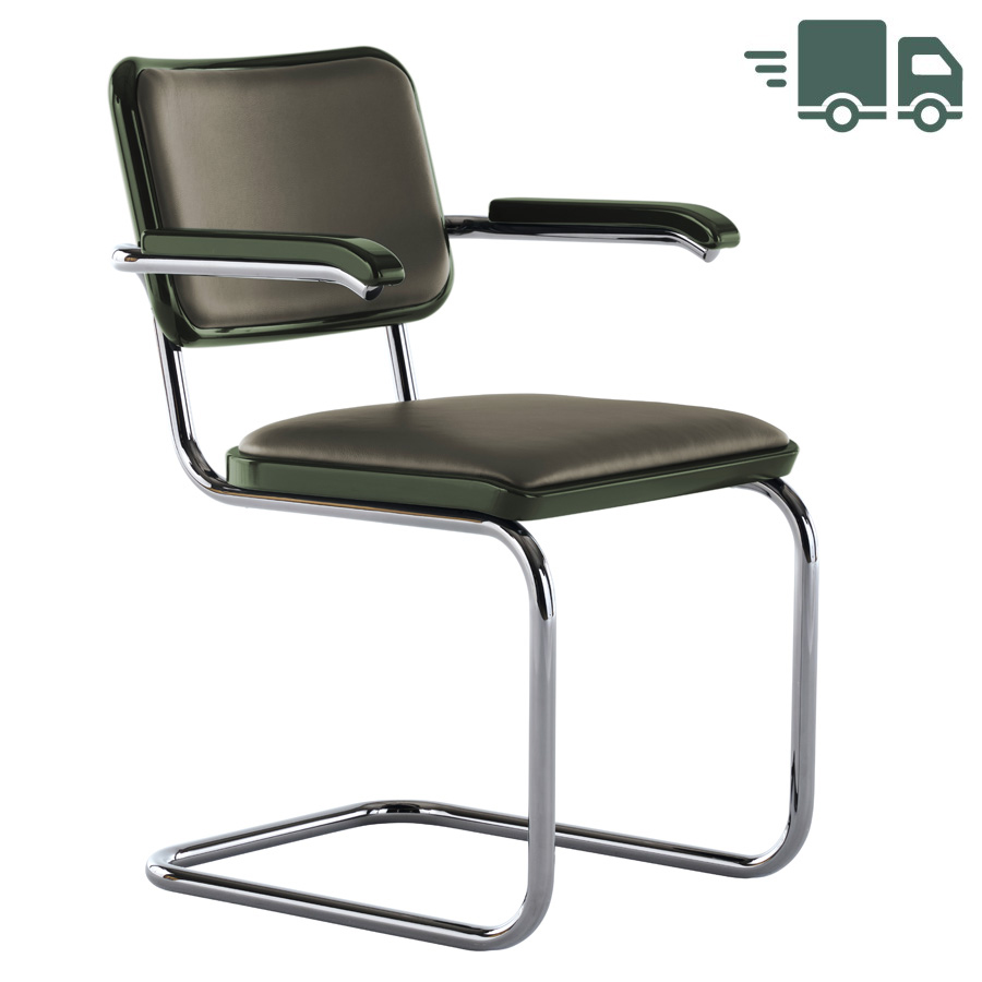 JS. THONET S 64 P SERIOUS 03 | Buche grün Hochglanzlack | Stahlrohr-Freischwinger mit Armlehnen