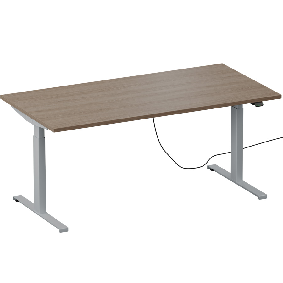 Schreibtisch NewWORK elektrisch höhenverstellbar - Gestell silber - Platte Eiche gekälkt