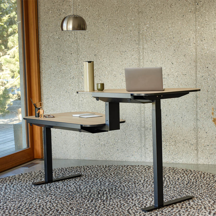 Aeris Active Office Desk - Gestell schwarz - Stehposition links - Platte Eiche natur - Kante schwarz