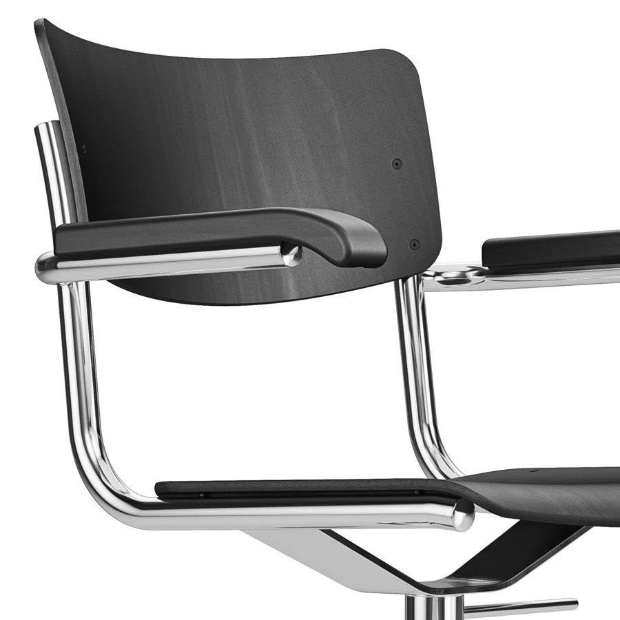 THONET Drehsessel S 43 FDR schwarz gebeizt mit Armlehnen - Nahaufnahme