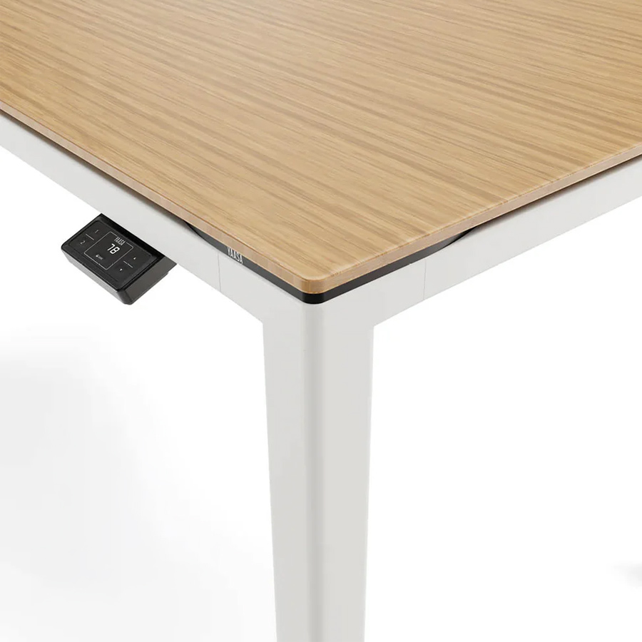 Yaasa Desk Four Tisch Gestell weiß, Tischplatte Bambus, Größen 180 x 90 cm und 200 x 100 cm mit ausklappbaren Bedienelement