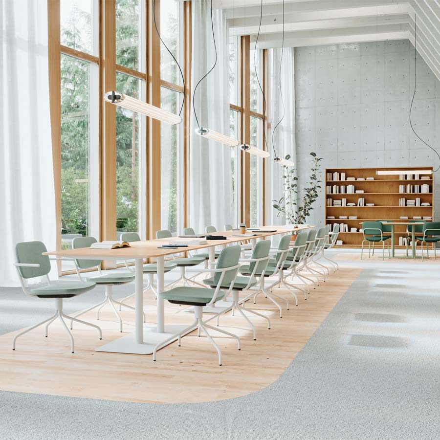 Profim Tisch T180 - Platte Furnier Esche NA - Gestell RAL 9016 weiß