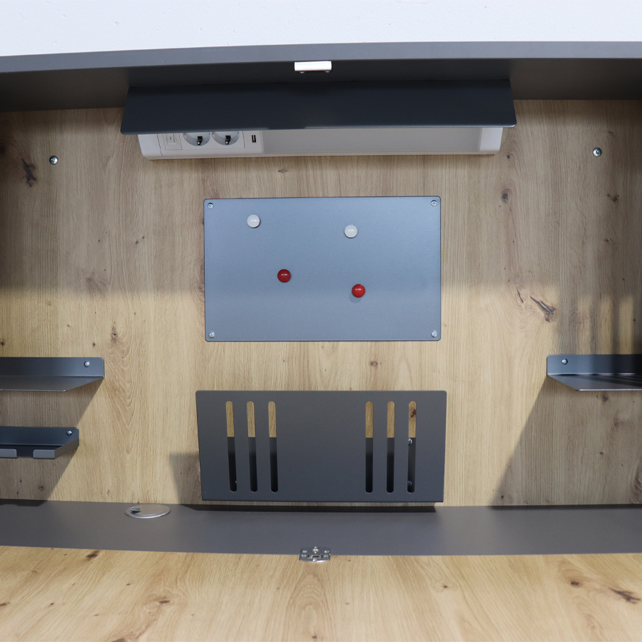 Wandschreibtisch Asteiche-grau - geöffnet - Magnettafel