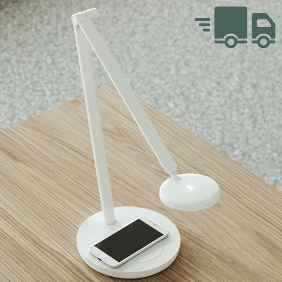 GLAMOX Motus Flat LED Arbeitsleuchte weiß - Ausführung Tischfuß mit induktivem Ladefeld