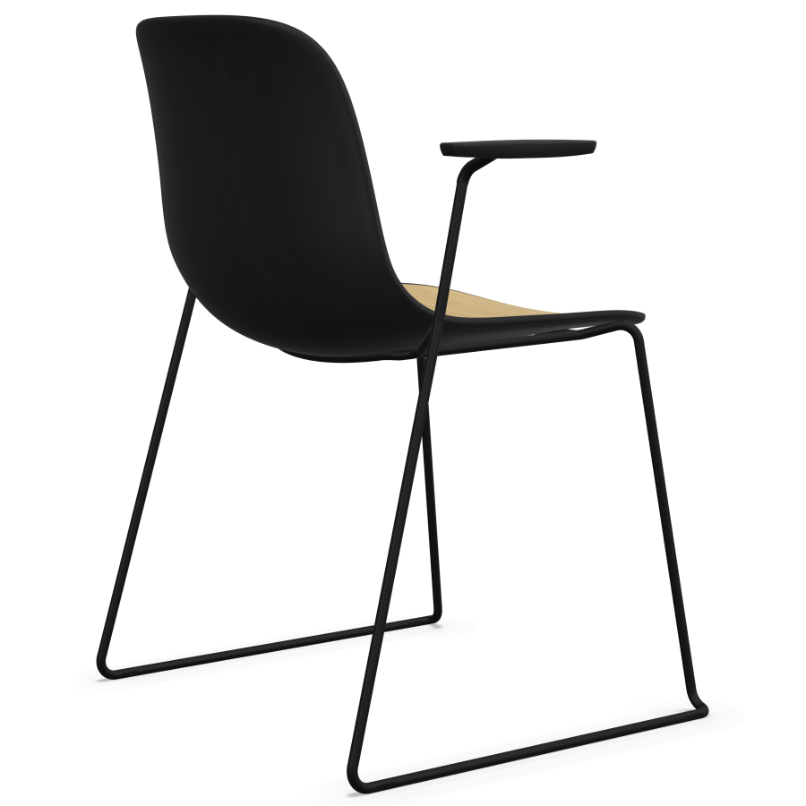 Lapalma SEELA S310 schwarz mit Eichensitzfläche Rückansicht mit Armlehnen