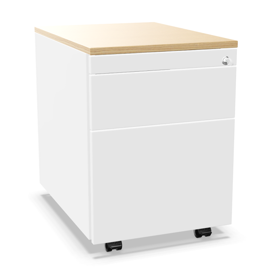 Palmberg Rollcontainer ORGA PLUS 3+6+1 weiß mit Abdeckplatte in Eiche