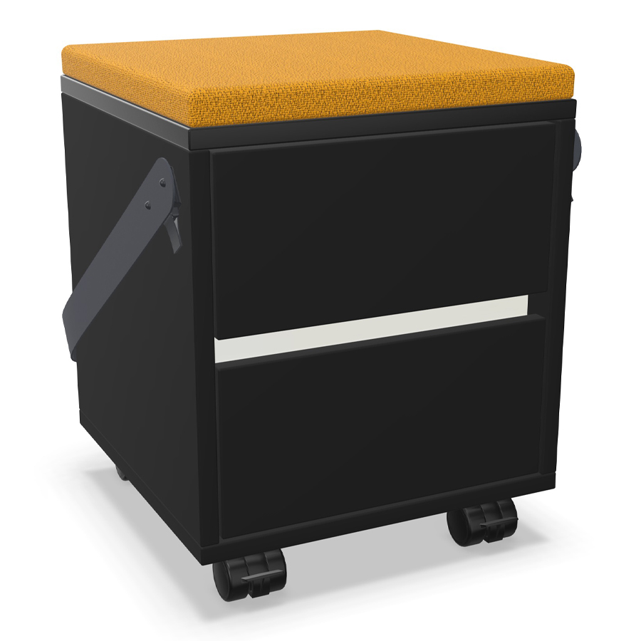 Palmberg Rollcontainer/Sitzhocker FIFFI schwarz - Griffmulde weiß - Sitzkissen gelb