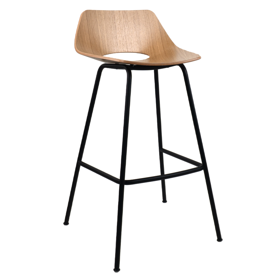 THONET S 661 H Barhocker | Edelholz Eiche klar lackiert | Gestell schwarz matt