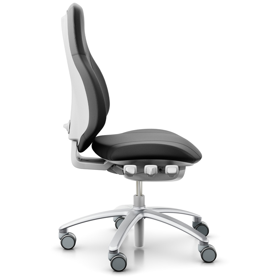 RH Mereo 220 silver-grey mit hoher Rückenlehne - Leder schwarz - Seitenansicht