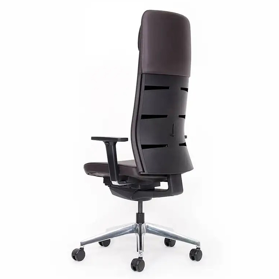 Lento agilis matrix Bürostuhl MT14 hoch mit Kopfstütze - Echtleder braun - Fußkreuz Alu poliert