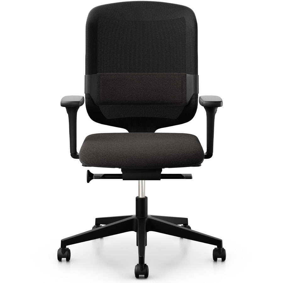 Giroflex 434 mit Lordosestütze und Armlehnen schwarz mit Kunststoff-Fußkreuz - Frontansicht