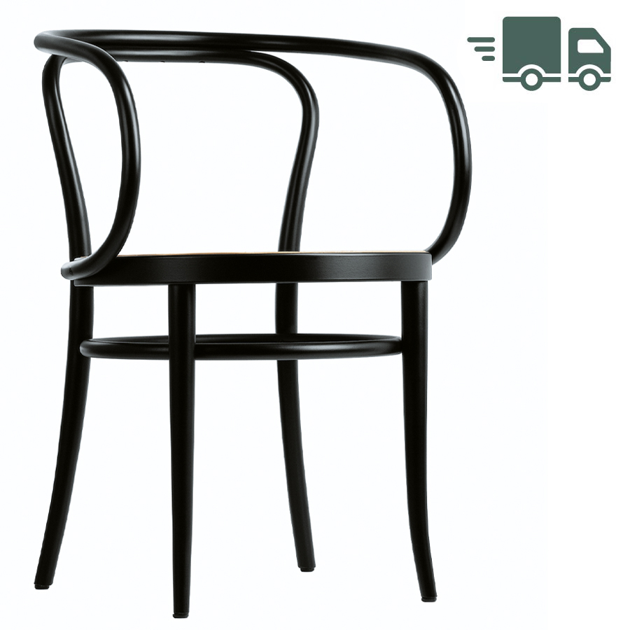 THONET 209 Bugholzarmlehnenstuhl Buche schwarz gebeizt mit Rohrgeflecht