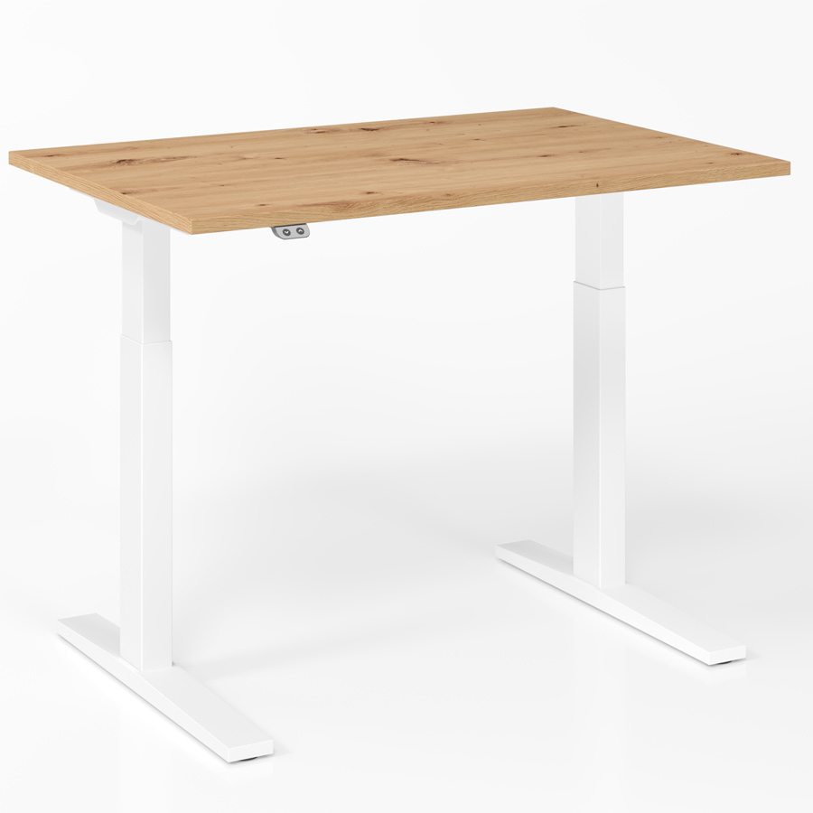 RWH ACTION elektrisch verstellbarer Schreibtisch - Tischplatte Asteiche, Gestell weiß - 120x80 cm