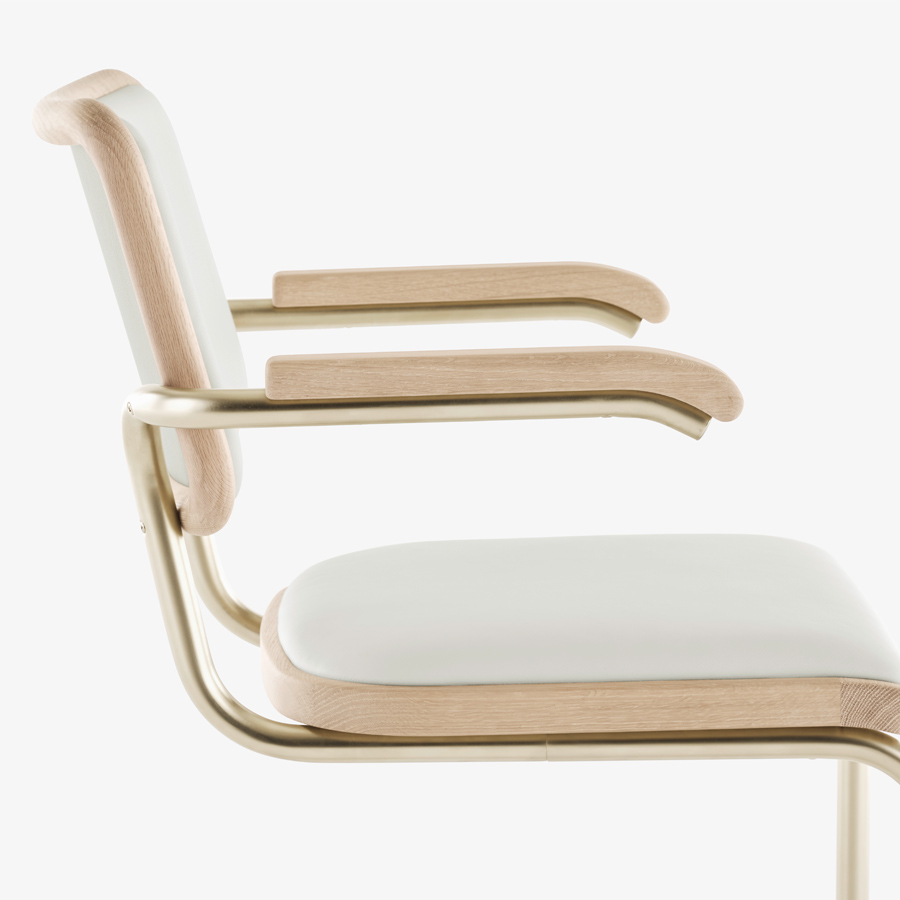 JS. THONET S 64 P NORDIC 03 | Eiche weiß pigmentiert | Leder weiß | Seitenansicht nah