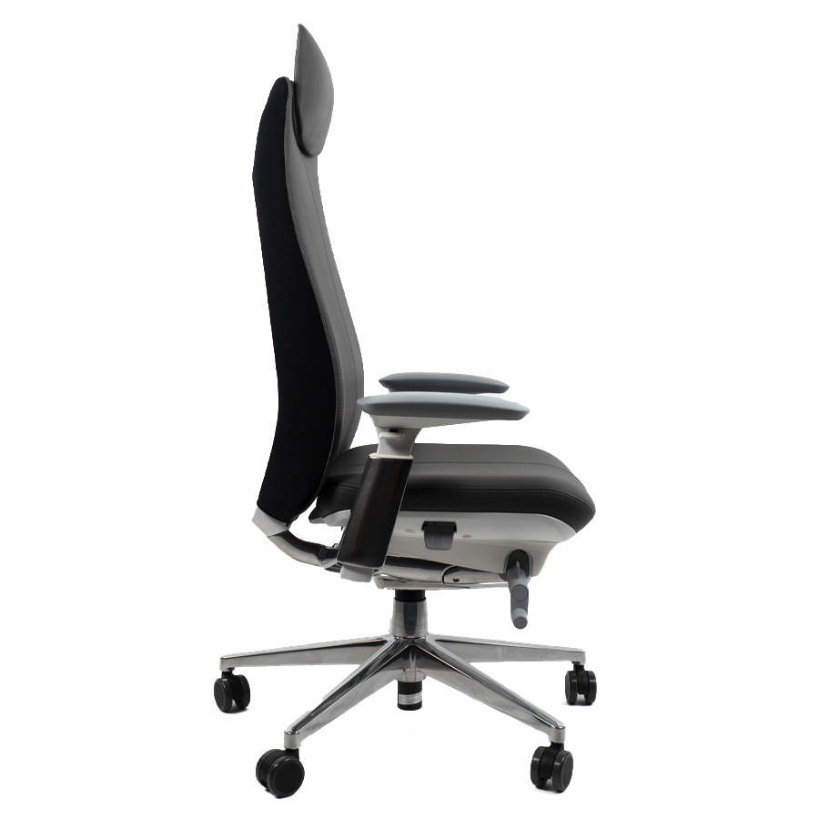 Haworth Fern Bezug Leder grau | Kopfstütze | 1D Armlehnen | Fußkreuz Aluminium poliert