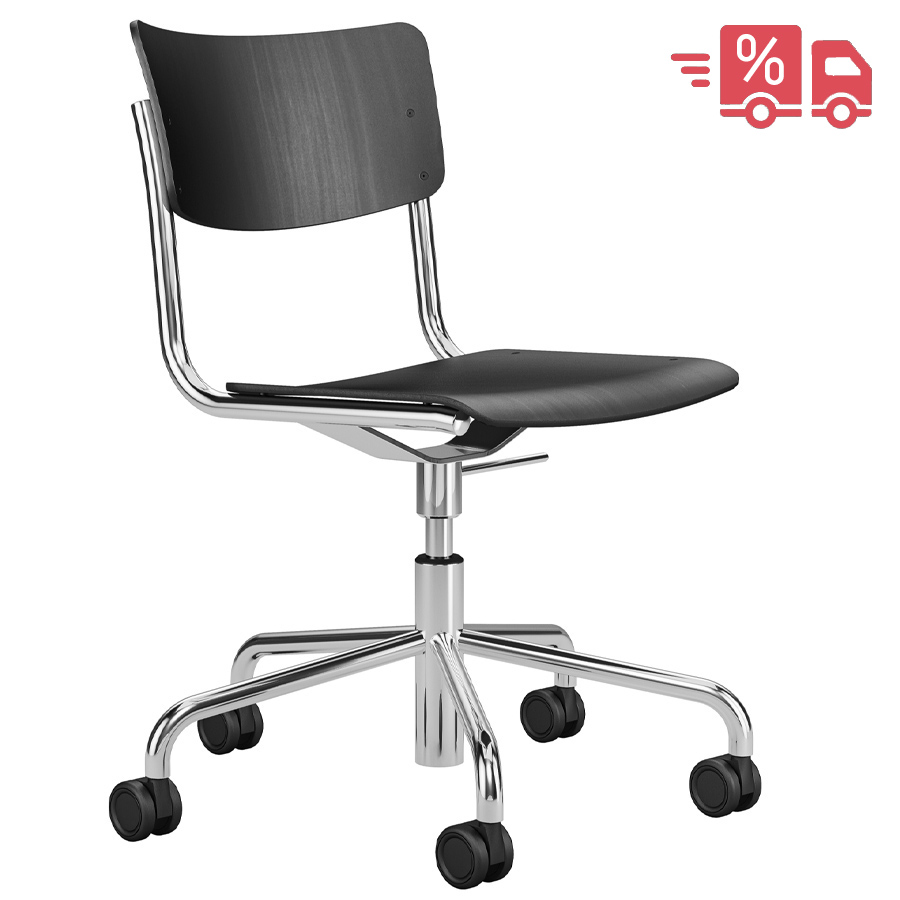 THONET Drehsessel S 43 DR schwarz - Gestell verchromt