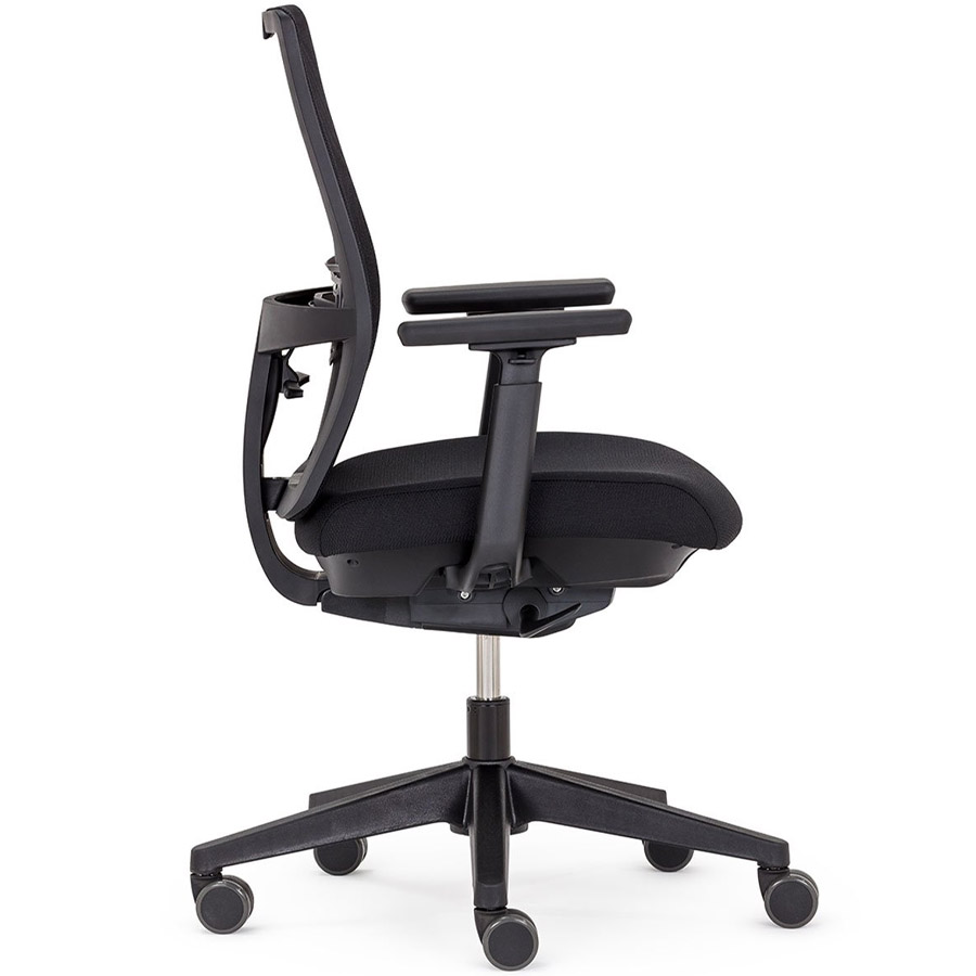 HAWORT Aloha Active Bürodrehstuhl schwarz mit Netzrücken - Seite - mit 4D Armlehnen