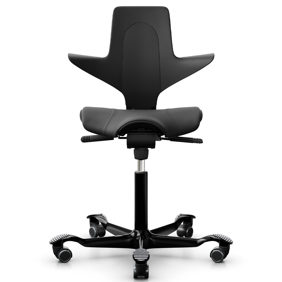 HAG CAPISCO PULS 8020 Sitzfläche Leder schwarz - Sitzschale u. Gestell schwarz - Frontansicht