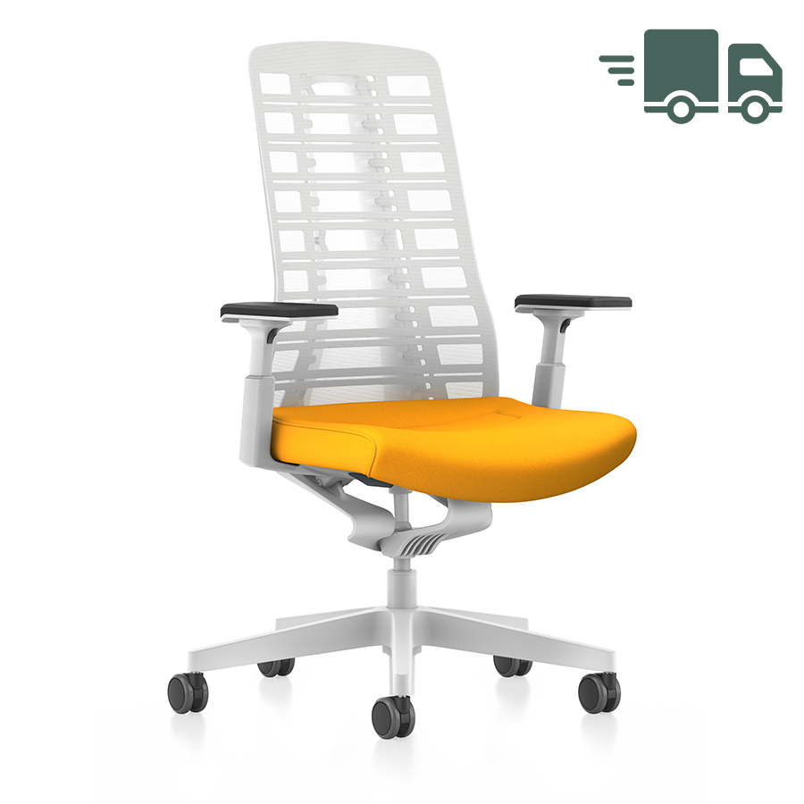 Interstuhl PUREis3 PU213 Bürostuhl weiß mit Netzrücken Farbe maisgelb 3D-Armlehnen - schnell geliefert