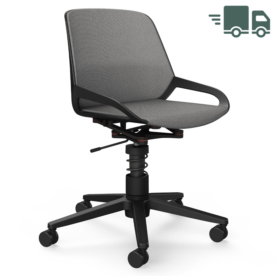 Aeris Numo Task mit Federbein schwarz - Fußkreuz mit Rollen - Sitz- u. Rückenpolster Cura hellgrau