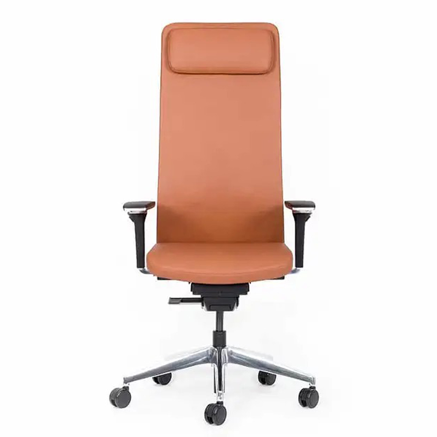 Lento agilis matrix Bürostuhl MT14 hoch mit Kopfstütze - Echtleder brandy - Fußkreuz Alu poliert