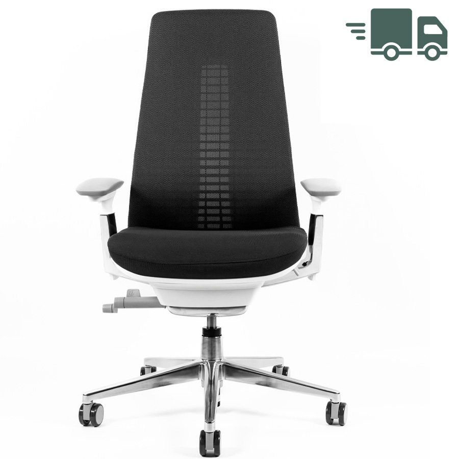 HAWORTH Fern Bürostuhl | Bis 150 kg | Netzrücken | Grau | Rahmen Snow | Frontansicht