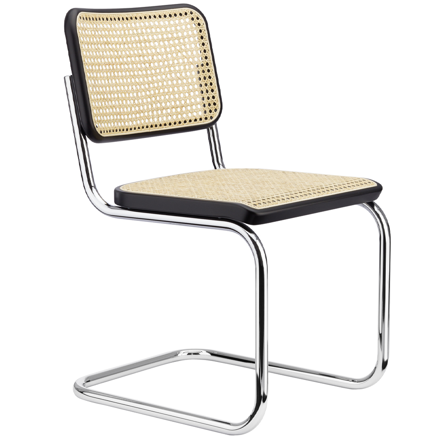 THONET Stahlrohr-Freischwinger S 32 Rohrgeflecht-Sitz Buche gebeizt - Gestell verchromt