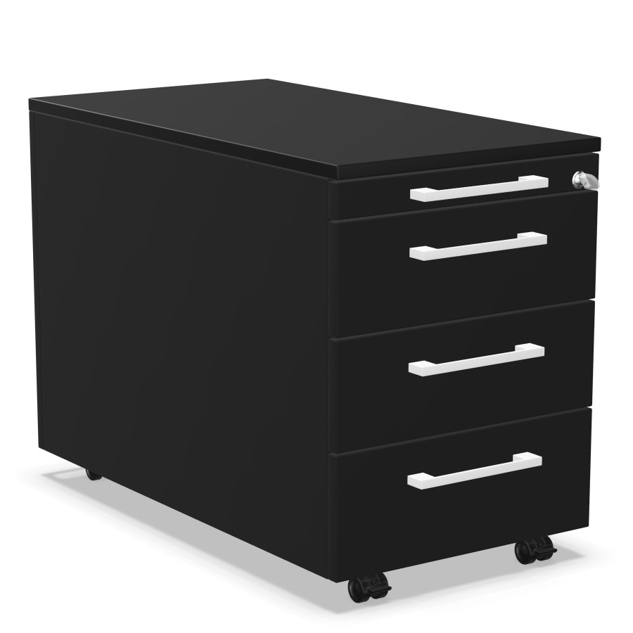 Palmberg Rollcontainer ORGA Plus 1-3-3-3 schwarz mit Griffen weiß - Tiefe 80 cm