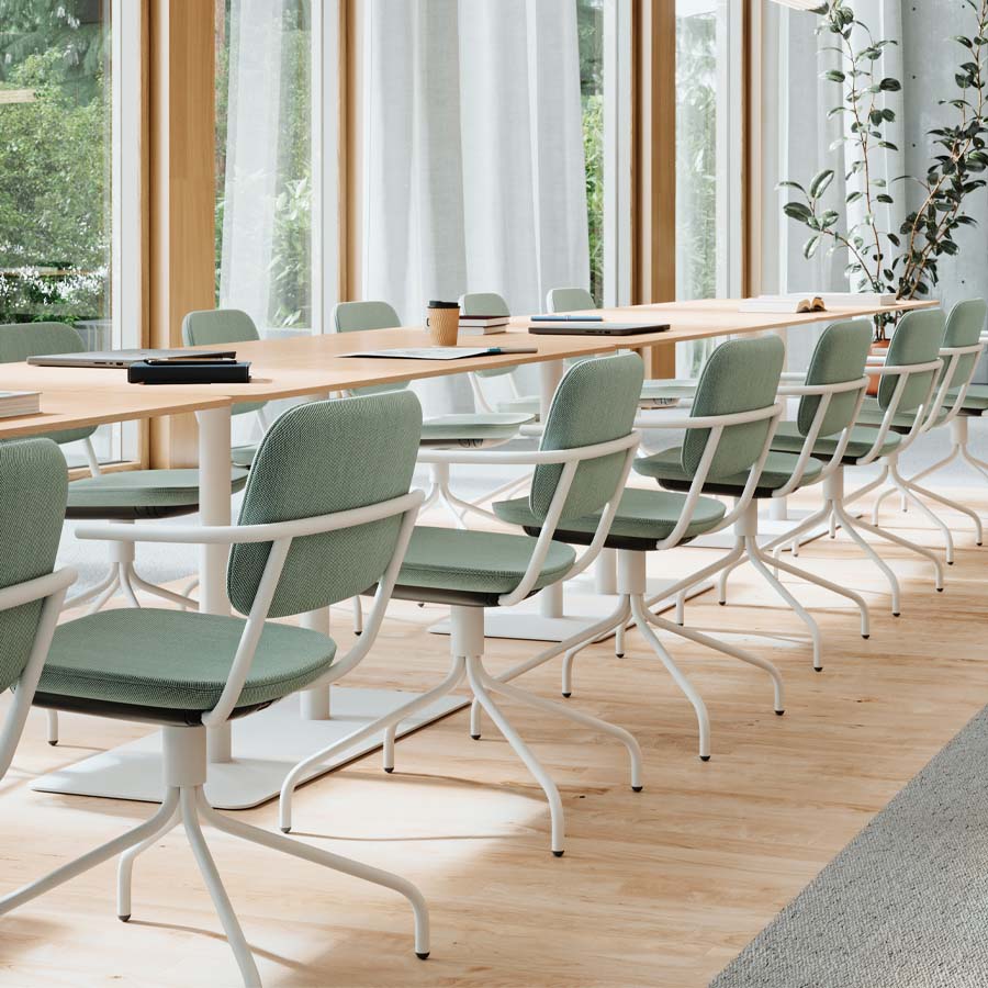 Profim Tisch T180 - Platte Furnier Esche NA - Gestell RAL 9016 weiß