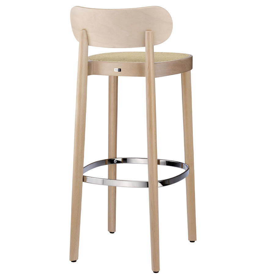 THONET 118 H Barhocker Buche gebeizt aufgehellt mit Sitz-Rohrgeflecht - Rückansicht