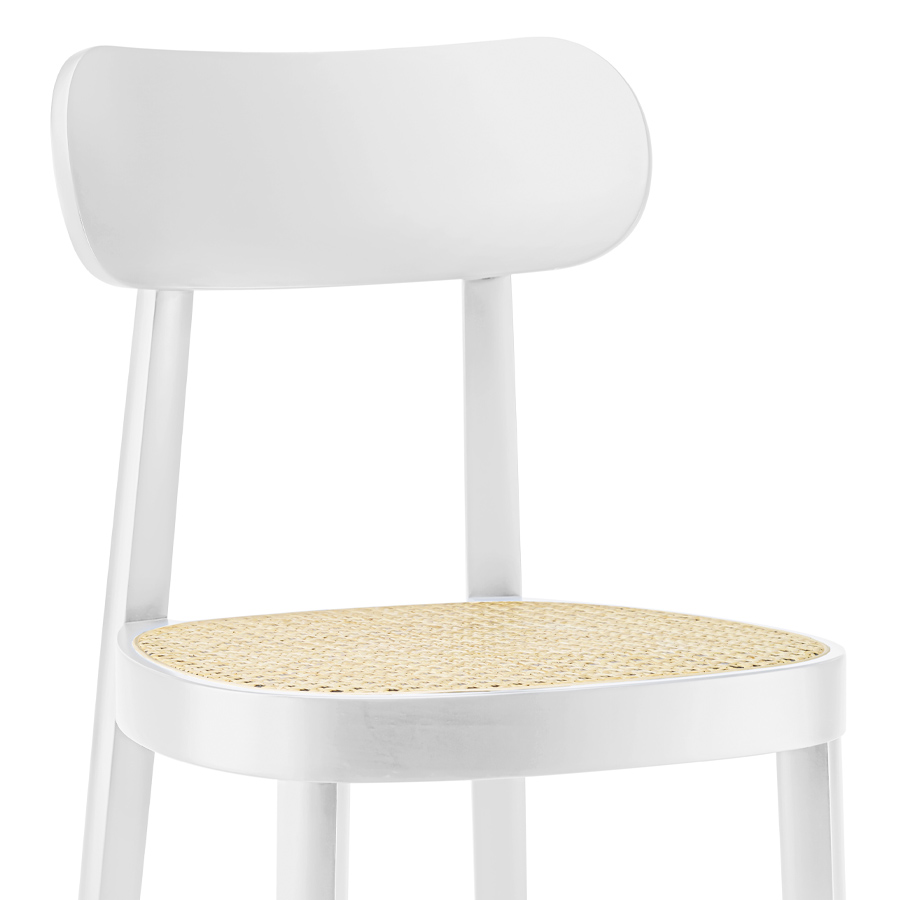 THONET 118 Holzstuhl Buche gebeizt weiß lasiert mit Rohrgeflecht-Sitz - Nahaufnahme