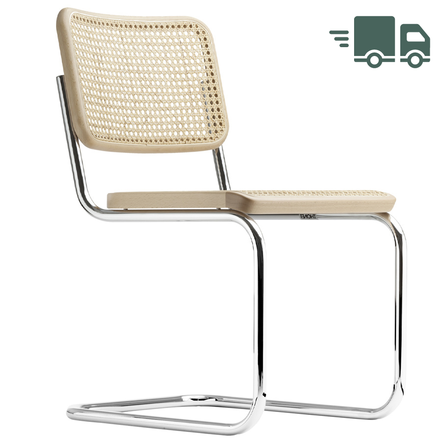 THONET Stahlrohr-Freischwinger S 32 V Rohrgeflecht-Sitz Buche natur - Gestell verchromt