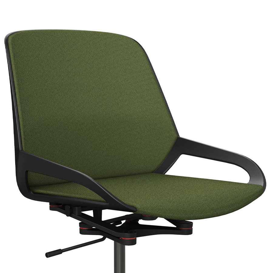 Aeris Numo Task schwarz - Fußkreuz mit Rollen - Sitz- u. Rückenpolster Cura farngrün - Nahaufnahme