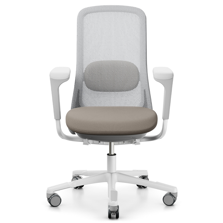 HAG SoFi Mesh 7500 Bürostuhl mit Netzrücken grau - Stoff select braun - Slideback Armlehnen - Frontansicht
