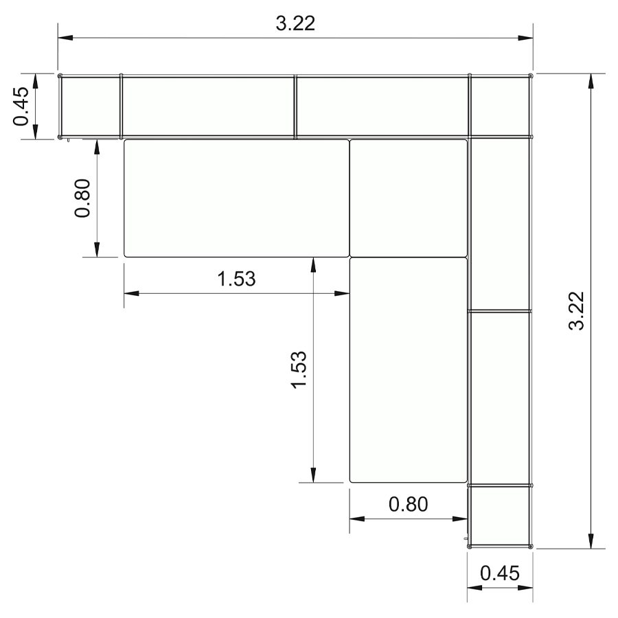 Bosse Modul Space Empfangstheke 7 weiß Bemaßung