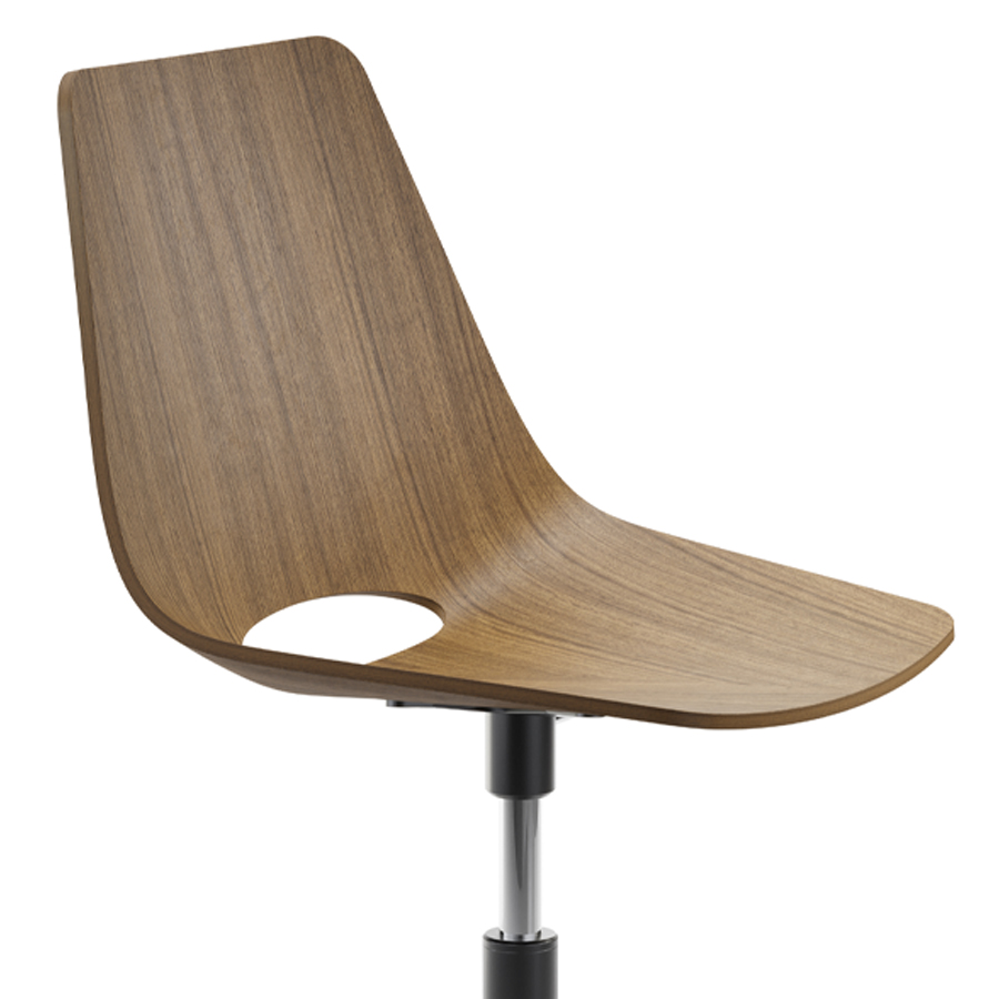 THONET S 661 DR Formholz-Stuhl - Fußkreuz mit Rollen - Edelholz Nussbaum - Nahaufnahme