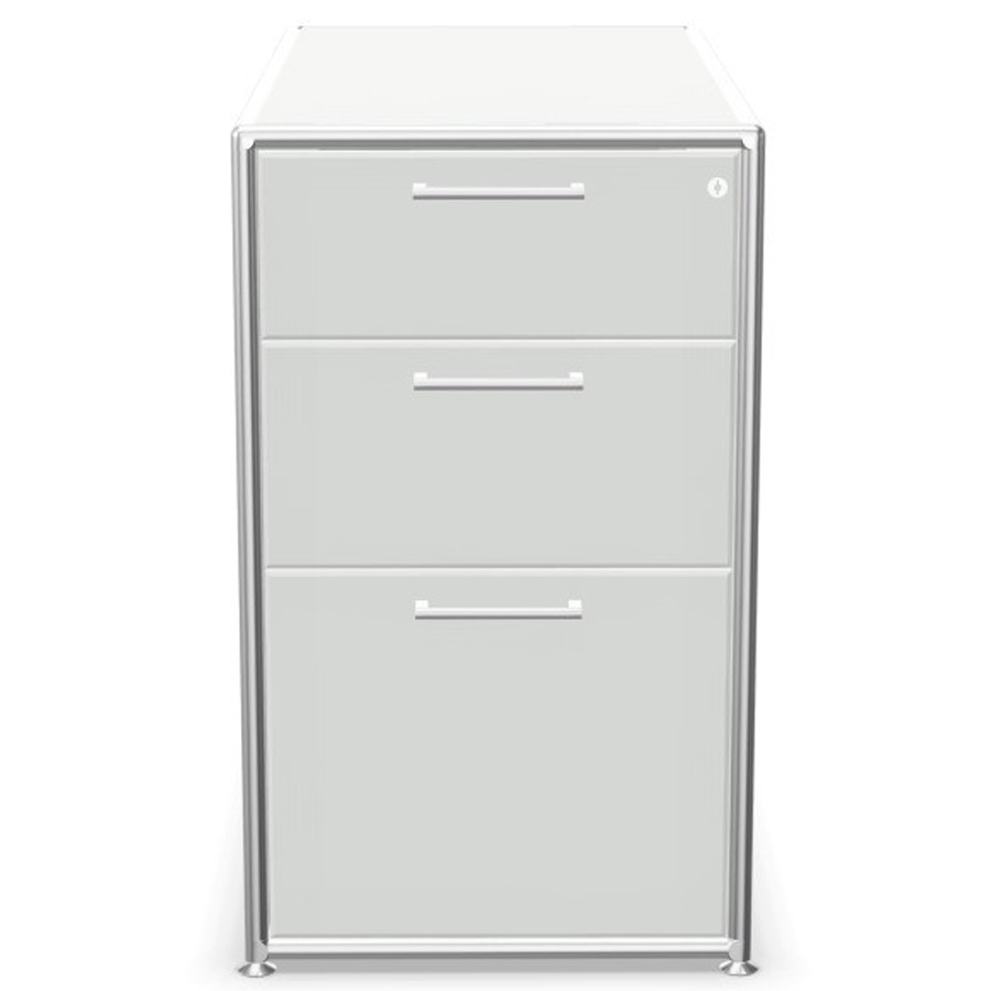 Bosse Modul Space Standcontainer auf Stellgleiter in Melamin Weiß mit Chrom - Frontansicht