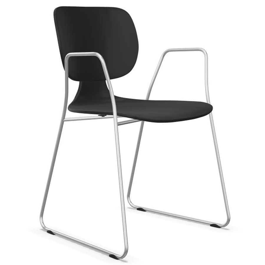 Klöber CoMeet com55 - mit Kufengestell verchromt mit Armlehnen - Schale in Schwarz