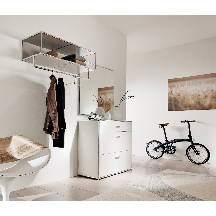 Bosse Wandgarderobe | Chrom | Melamin weiß | 100 cm | Kleiderbügel nur Deko