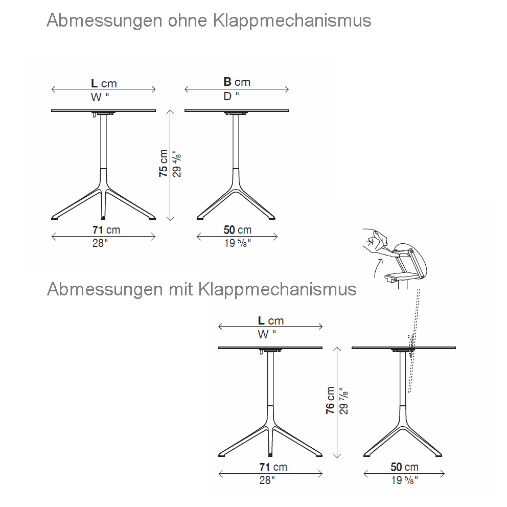 Abmessungen Bistrotisch Kristalia Elephant