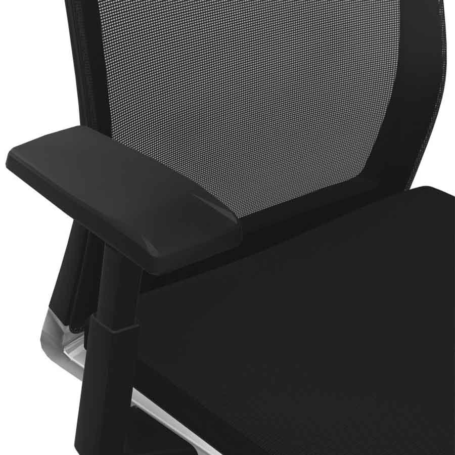 HAWORTH Very (Comfort 62) schwarz mit Netzrücken mit Gestell Alu glanz poliert - Nahaufnahme Armlehne