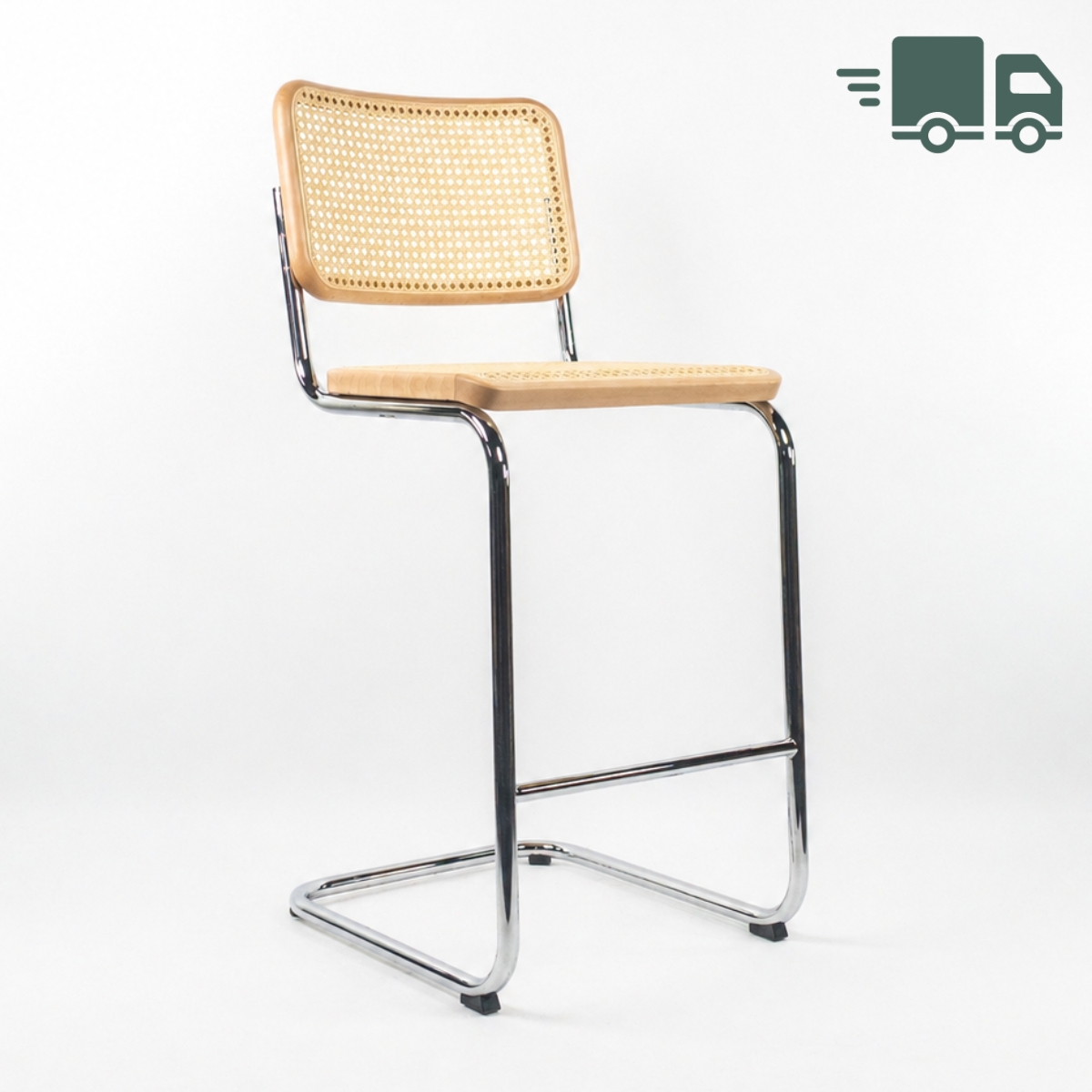 THONET S 32 VH Barhocker | Buche natur gebeizt | Rohrgeflecht-Sitz | Gestell verchromt