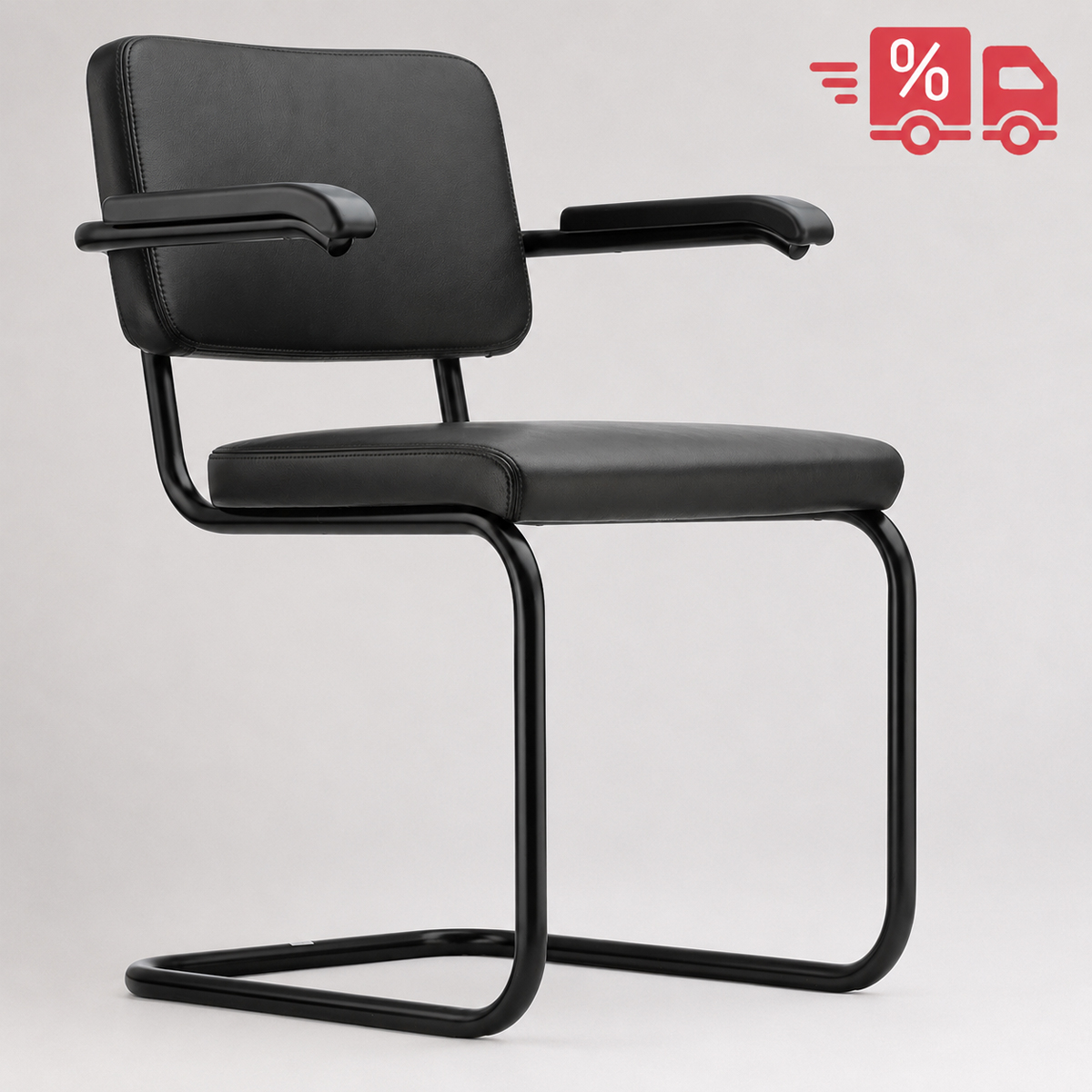 THONET Stahlrohr-Freischwinger S 64 PV | Polstersitz Nappa Naturleder schwarz