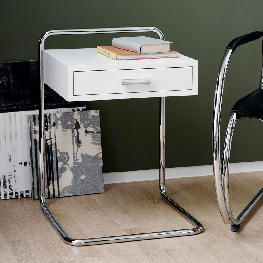 THONET B 117 Beistelltisch mit Schublade | Beispielbild weiße Ausführung
