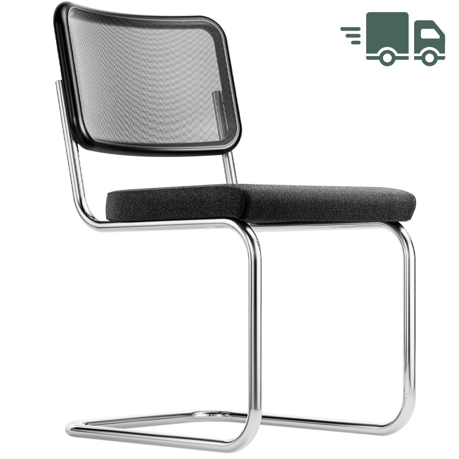 THONET Stahlrohr-Freischwinger S 32 SPVN Netzrücken, Sitz vollgepolstert - Gestell verchromt