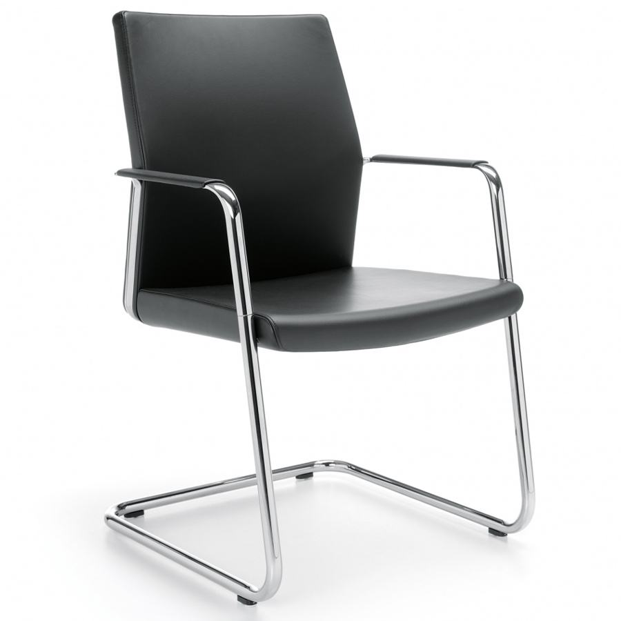 Profim MyTurn 21VN Freischwinger Bezug Leder Premium schwarz, ohne Steppung, mit Armauflage in Leder schwarz