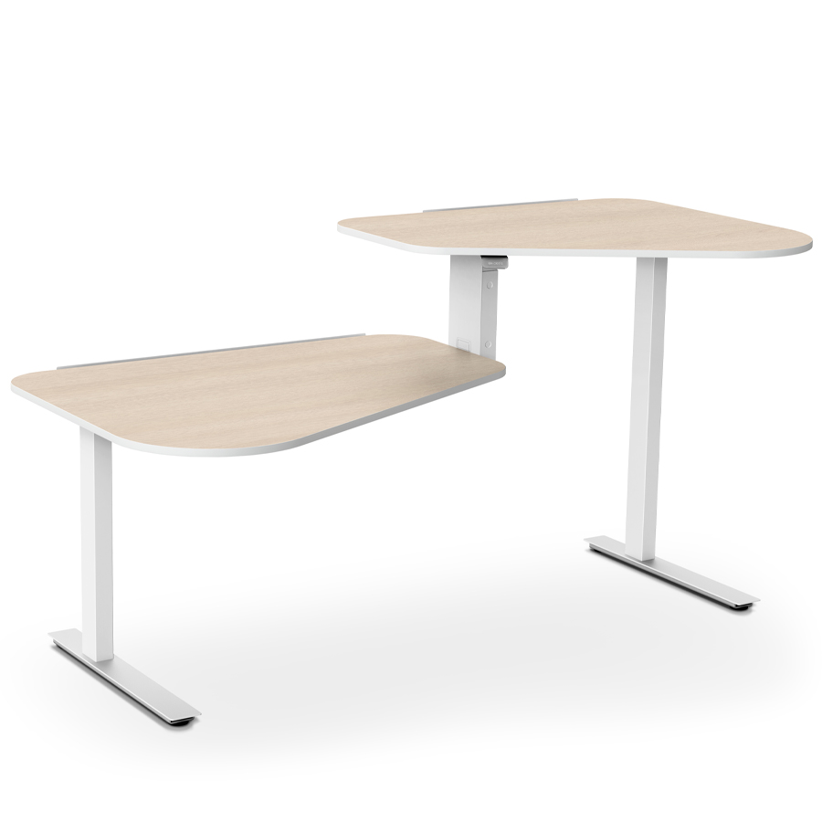 Aeris Active Office Desk - Gestell weiß - Stehposition rechts - Platte Eiche natur - Kante weiß